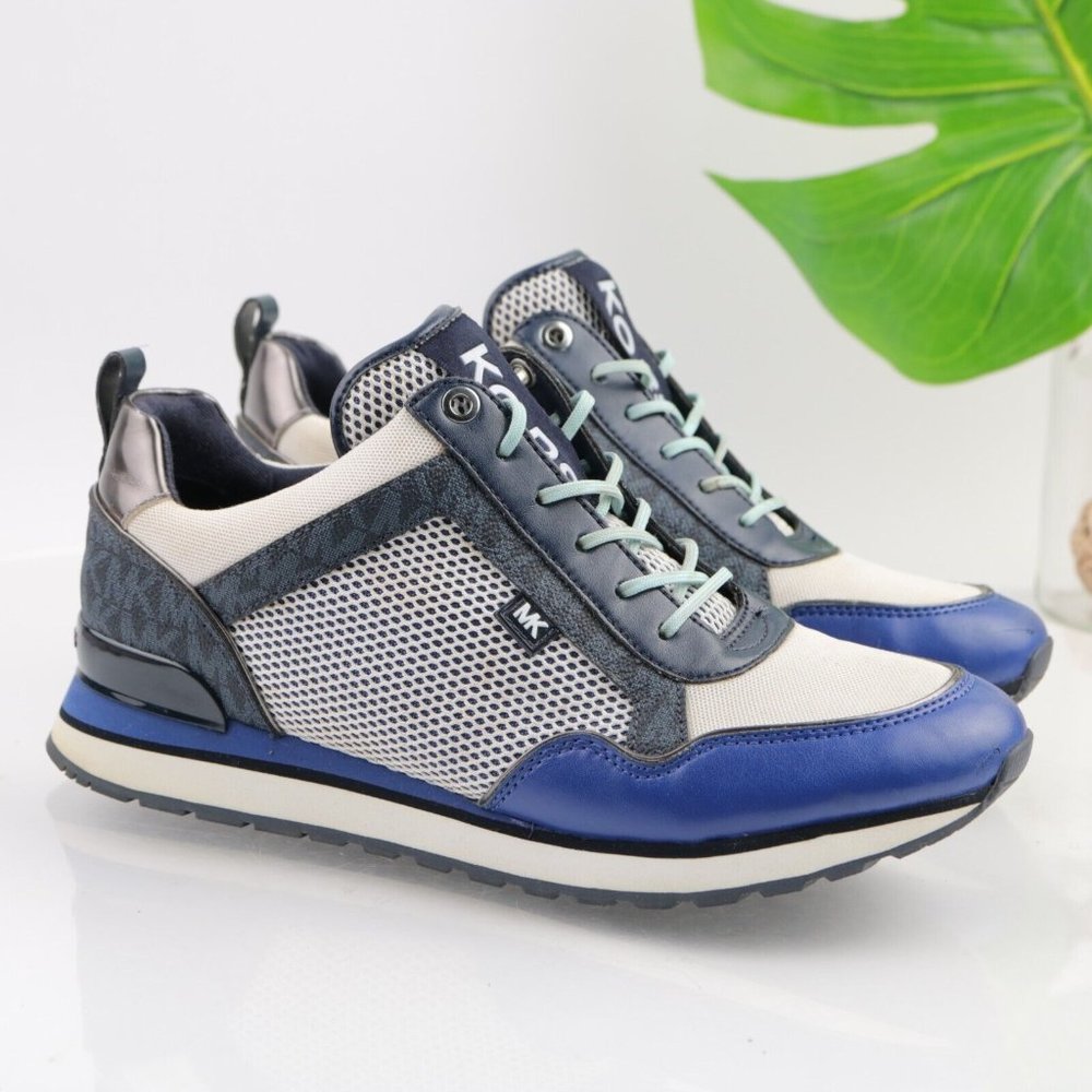 Michael Kors Women's Maddy Fashion Trainer Sneaker Size 9 Blue White Silver Shoe